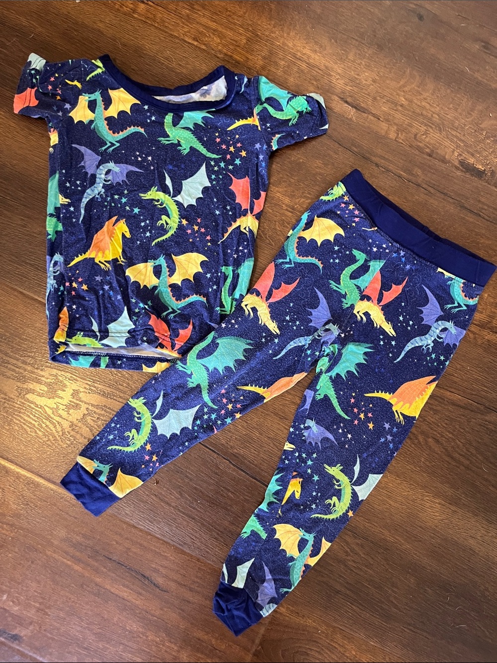 Little Sleepies Navy Dragon Pajama Set with Multicolor Dragons